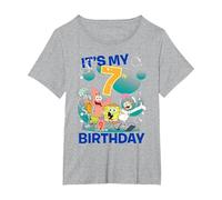 Spongebob Squarepants It's My 7th Birthday Group Shot Maglietta, Donna Plus-Size, Grigio Melange, 4X