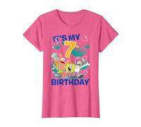 Spongebob Squarepants It's My 7th Birthday Group Shot Maglietta, Donna, Rosa mélange, XXL
