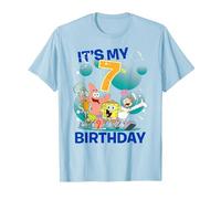 Spongebob Squarepants It's My 7th Birthday Group Shot Maglietta, Uomo, Celeste, M
