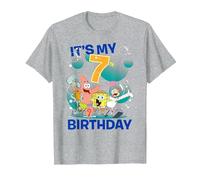 Spongebob Squarepants It's My 7th Birthday Group Shot Maglietta, Uomo, Grigio Melange, 5XL