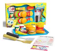 SpongeBob SquarePants Krabby Patty Toy Combo - Set da gioco per pasti, hamburger Krusty Krab e patatine fritte, set interattivo in plastica per fast food per bambini