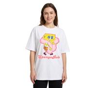 SPONGEBOB SQUAREPANTS Maglietta bianca da donna con grafica a cartoni animati, classica maglietta a girocollo Spongebob, a maniche corte, tinta unita, per abbigliamento casual, bianco, S