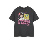 SPONGEBOB SQUAREPANTS Maglietta grigia a maniche corte da ragazza | SB & Sandy Graphic Tee per bambini | Abbigliamento personaggio dei cartoni animati | Nickelodeon Spongebob Movie Merchandise | Top