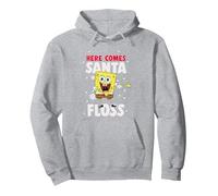 Spongebob Squarepants Natale Here Comes Santa Floss Felpa con Cappuccio, Unisex per Adulti, Grigio Melange, S