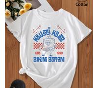 SpongeBob SquarePants, nome in codice T SpongeBob SquarePants, immagine classica del Krusty Krab, combinazione di colori blu e rosso, retrò e accattivante, scritta "KRUSTY KRAB" + stampa dell'anno 199