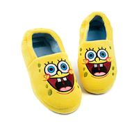 SpongeBob SquarePants Pantofole per bambini | Ragazzi Ragazze Personaggio Animato Viso Giallo Blu Elasticizzato Tallone Supporto Casa Sliders