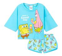 SPONGEBOB SQUAREPANTS Pigiama Bambina Set 2 Pezzi Corti Pigiami Estivi Ragazza Morbido Abbigliamento da Casa Idee Regalo (3-4 Anni, Blu Ritagliato)
