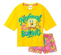 SPONGEBOB SQUAREPANTS Pigiama Bambina Set 2 Pezzi Corti Pigiami Estivi Ragazza Morbido Abbigliamento da Casa Idee Regalo (3-4 Anni, Giallo/Rosa)