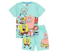 SPONGEBOB SQUAREPANTS Pigiama Bambini | Ragazzi Ragazze Squidward Patrick Mr Krabs Gary Personaggi Blu T-Shirt Pantaloncini Pjs Set | Merchandise di Film di Serie TV