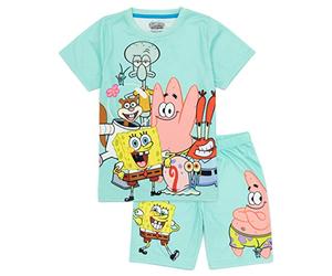 SPONGEBOB SQUAREPANTS Pigiama Bambini | Ragazzi Ragazze Squidward Patrick Mr Krabs Gary Personaggi Blu T-Shirt Pantaloncini Pjs Set | Merchandise di Film di Serie TV