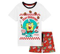SPONGEBOB SQUAREPANTS Pigiama Bambino 2 Pezzi Corti Estate Abbigliamento da Casa Set Morbido Pigiami Regalo Ragazzo (3-4 Anni, Bianco/Rosso)