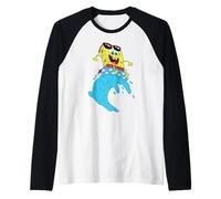 Spongebob Squarepants Rides Wave On USA Stars Inner Tube Maglia con Maniche Raglan
