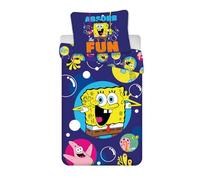 SpongeBob SquarePants - Set di biancheria da letto in 100% cotone, copripiumino singolo per bambini 140 x 200 cm + federa 60 x 65 cm, design "Absorb the Fun", morbido, traspirante e vivace, set
