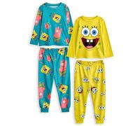 SPONGEBOB SQUAREPANTS Set Pigiama per Bambini, Confezione da 2 | Top a Maniche Lunghe con Grafica Gialla e Blu per Bambini e Pantaloni Pigiama a Gamba Lunga