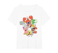 Spongebob Squarepants The Whole Gang Maglietta, Donna Plus-Size, Bianco, 2X