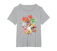 Spongebob Squarepants The Whole Gang Maglietta, Donna Plus-Size, Grigio Melange, 6X