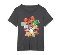 Spongebob Squarepants The Whole Gang Maglietta, Donna Plus-Size, Grigio Scuro, 3X