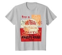 Spongebob Squarepants Try A Krabby Patty At The Krusty Krab Maglietta, Bambini, Argento, 10 Anni