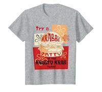 Spongebob Squarepants Try A Krabby Patty At The Krusty Krab Maglietta, Bambini, Grigio Melange, 3 Anni