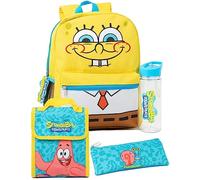 SPONGEBOB SQUAREPANTS Zaino Set Bambini 4 Pezzi | Blue Yellow School Bag Patrick Lunch Box Gary Pencil Case Logo Water Bottle Regali di merchandising di programmi televisivi