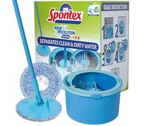 Spontex Aqua Revolution System X'tra Set mop e secchio - Separa l’acqua sporca da quella pulita - Pulisce pavimenti in laminato, legno e piastrelle - Mop piatto con 2 x ricambi in microfibra