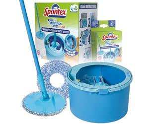 Spontex Aqua Revolution System X'tra Set mop e secchio - Separa l’acqua sporca da quella pulita - Pulisce pavimenti in laminato, legno e piastrelle - Mop piatto con 2 x ricambi in microfibra