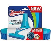 Spontex Catch&Clean Scopa in Gomma Per Interno, Manico non Incluso, Lavabile, Cattura Sporco e Peli, Azzurro