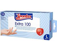 Spontex Extra 100 - Guanti monouso in vinile, senza talco, particolarmente delicati sulla pelle e resistenti agli strappi, taglia L (1 x 100 pezzi)