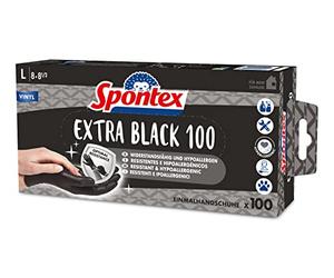 Spontex Extra Black Guanti monouso in vinile, senza polvere e senza lattice, versatili, in pratica scatola dispenser, taglia L, confezione da 100, colore: Nero