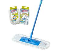 Spontex Fiocco Microfibre Extra Flat| versatile mop in microfibra per pavimenti bagnati e asciutti | Lunghezza regolabile (80-140 cm) | Pulisce pavimenti in laminato, legno e piastrelle | 2 x ricambi