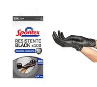 Spontex Guanti Monouso Nitrile Neri Resistente Black, 100 pezzi, Senza Lattice e Senza Polvere, Multiuso, taglia S/M