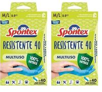 Spontex Guanti Monouso Resistente 40, Guanti in Nitrile Ipoallergenici, 40 Pezzi, Taglia M/L (Confezione da 2)