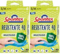 Spontex Guanti Monouso Resistente 40, Guanti in Nitrile Ipoallergenici, 40 Pezzi, Taglia S/M (Confezione da 2)