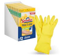 Spontex Multi Use, 12 paia di guanti per uso domestico con protezione freschezza e lattice naturale FSC, interno floccato di cotone, taglia S (12 x 1 paio)