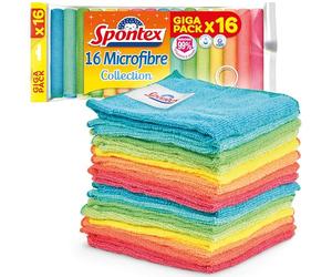 Spontex Panni in microfibra per la pulizia | 16 panni per pulizia in microfibra | Da utilizzare come panni per la polvere o per la cucina | 30 x 30cm | Colori assortiti | 16 pz.