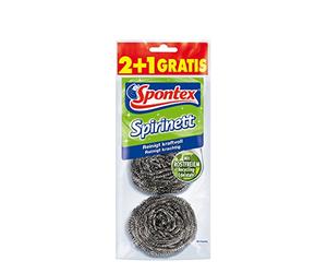 Spontex Spirali spirinette in acciaio inox, ideali per lo sporco ostinato in pentole e padelle, in acciaio inox riciclato (1 x 3 pezzi) | 3 pezzi (1 pezzo)