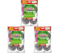 Spontex Spirenett' 3+1, Pagliette in Acciaio per la Rimozione dello Sporco più Ostinato di Pentole, Stoviglie e Griglie. Formato 4 pezzi (Confezione da 3)