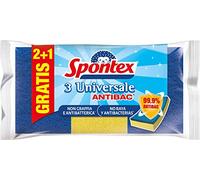 Spontex Universale Delicata Antibatteria 2+1, Spugna Abrasiva in Poliuretano, Dotata di Agente Antibatterico sulla Fibra, Formato 2+1 gratis