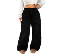 SPONYBORTY Jeans Donna Curvy Vita Alta a Gamba Larga con Design Cuore Strappato Denim Lavaggio Vintage dritti/A/3XL