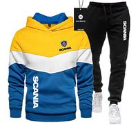 SPONYBORTY Tuta sportiva da uomo Maglione + pantaloni due pezzi Sca-Nia cuciture a tre colori più ispessimento in velluto Tuta da jogging Felpa con cappuccio Abbigliamento sportivo football/A /
