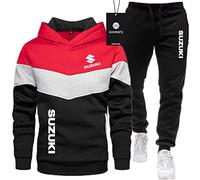 SPONYBORTY Tuta sportiva da uomo Maglione + pantaloni due pezzi Su-ZUki LOGO cuciture a tre colori più ispessimento in velluto Tuta da jogging Felpa con cappuccio Abbigliamento sportivo basketbal