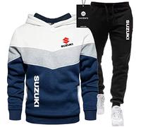 SPONYBORTY Tuta sportiva da uomo Maglione + pantaloni due pezzi Su-ZUki LOGO cuciture a tre colori più ispessimento in velluto Tuta da jogging Felpa con cappuccio Abbigliamento sportivo basketbal