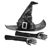 Spook-tacular Halloween Witch Hat for Women | Stylish Black Pointed Cosplay Hat with Long Gloves | Perfect Wizard Hat Photo Props for Halloween Party and Costume Events for Women and Teen Girls