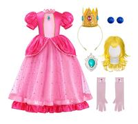 Spooktacular Creations 5 Pezzi Abito da Principessa Ragazza, Costume Rosa Pesca con Parrucca, per Compleanno, Cosplay, Festa di Halloween.(Piccolo (5-7 Anni))