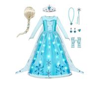 Spooktacular Creations 8 pezzi abito da principessa del ghiaccio illuminato per ragazze, con mantello lungo, paillettes e LED. Perfetto per compleanni, cosplay e feste di Halloween.(3T (3-4 Anni))
