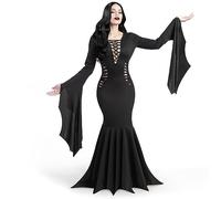 Spooktacular Creations Abito lungo gotico nero da donna, costume vintage da strega gotica nera per costume di Halloween per adulti-L