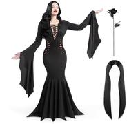 Spooktacular Creations Abito lungo gotico nero da donna, costume vintage da strega gotica nera per costume di Halloween per adulti-XL