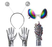 Spooktacular Creations Alien Set di accessori unici costumi di Halloween con antenna fascia, occhiali da sole, guanti argento, polvere glitterata per bomboniere per adulti