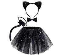 Spooktacular Creations Black Cat costume per bambini con tutu, fascia, collana e coda, kit cosplay per ragazza, festa di Halloween, gioco Ruoli a scuola