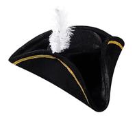 Spooktacular Creations Bucaniere Tricorn ha con Piuma, Cappello da Pirata Universale con Ornamenti in Oro Nero per Adulti, Accessori per Costumi di Halloween, Accessori per Mascherate a Tema di Guerra